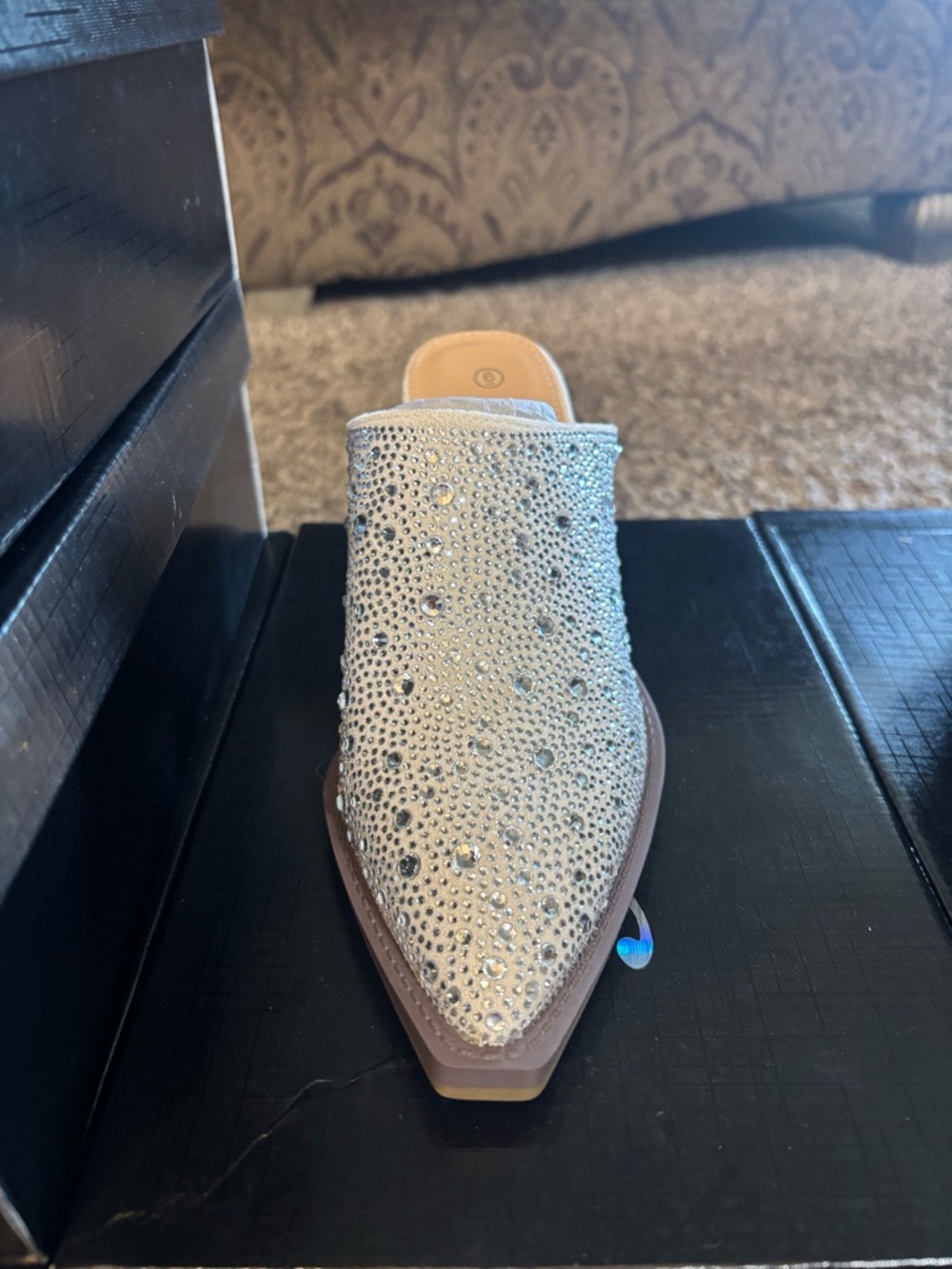 Forever Link White Rhinestone Pointed-Toe Mule